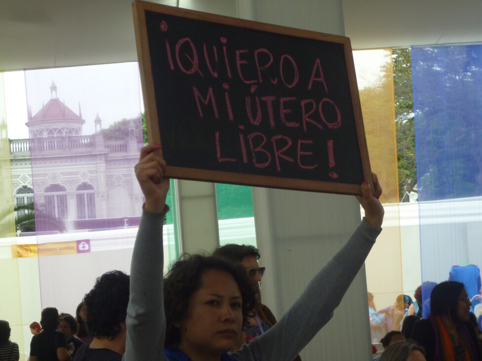 A feminist activist with the sign 