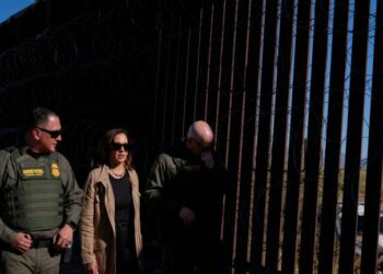 Harris walks fence at U.S.-Mexico border as she works to project tougher stance on migration