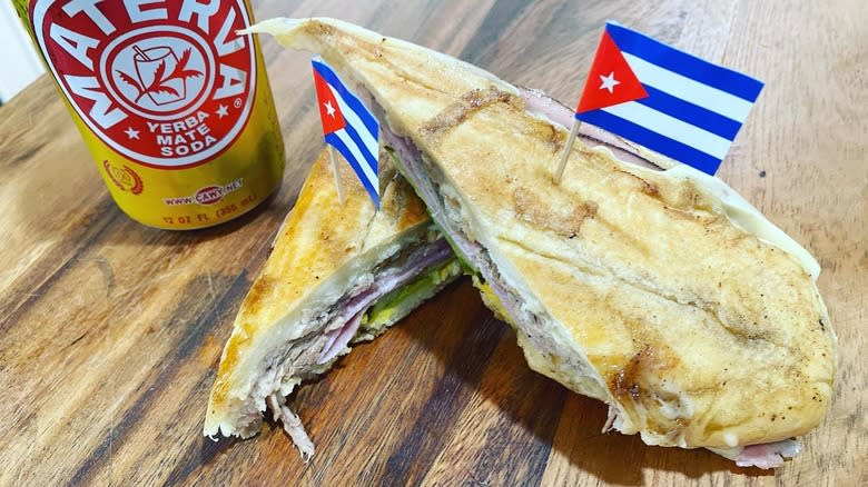 sliced Cubano sandwich on table