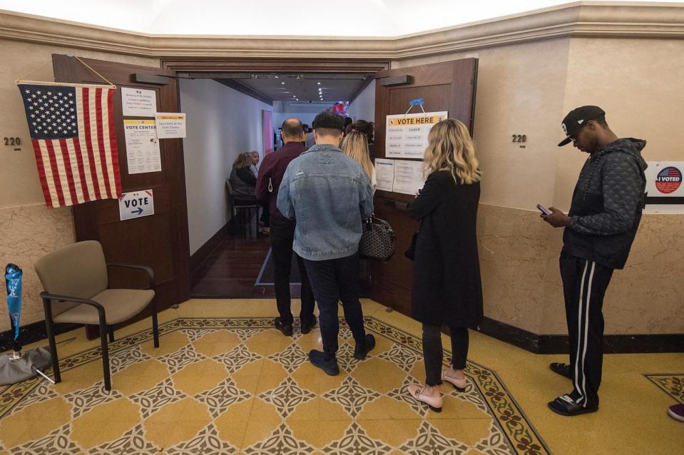 PHOTO: Residents wait to cast their ballots during the Democratic presidential primary in Montgomery, Ala., on Super Tuesday, March 3, 2020.  (Mark Ralston/AFP via Getty Images)