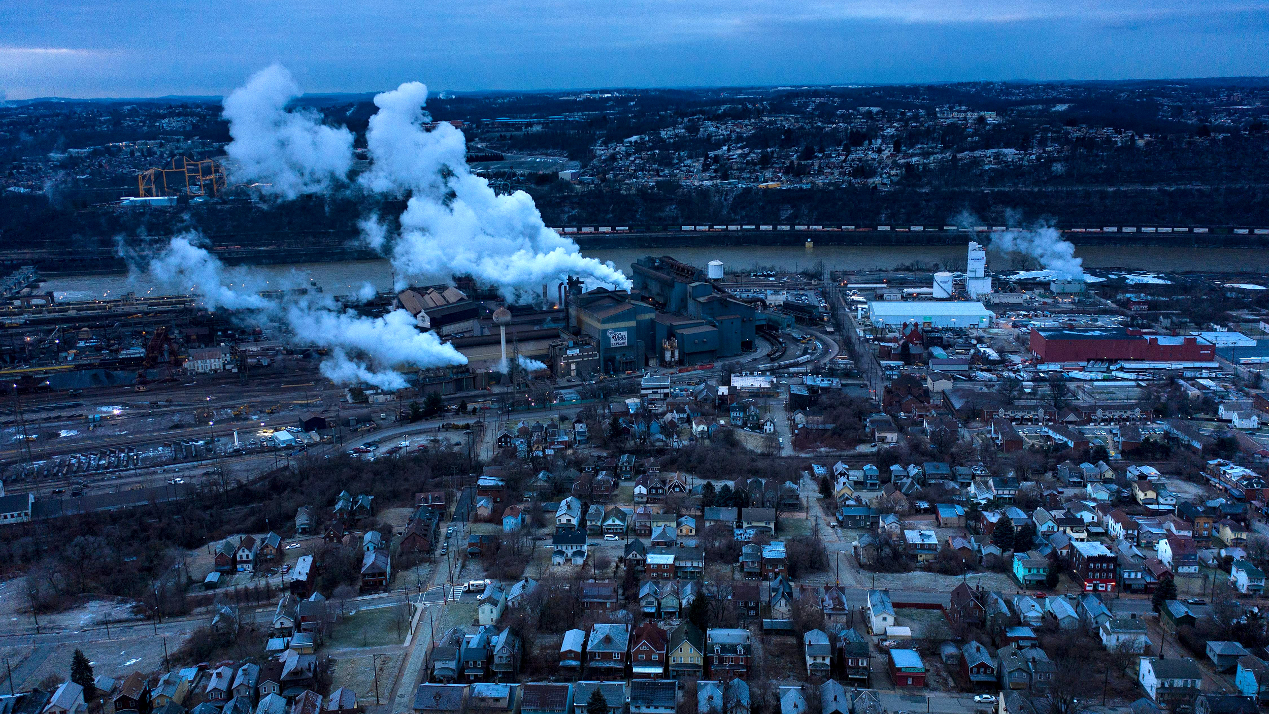A view of U.S Steel’s Edgar Thomson Works and the town of North Braddock. Credit: Brendan Smialowski/AFP via Getty Images
