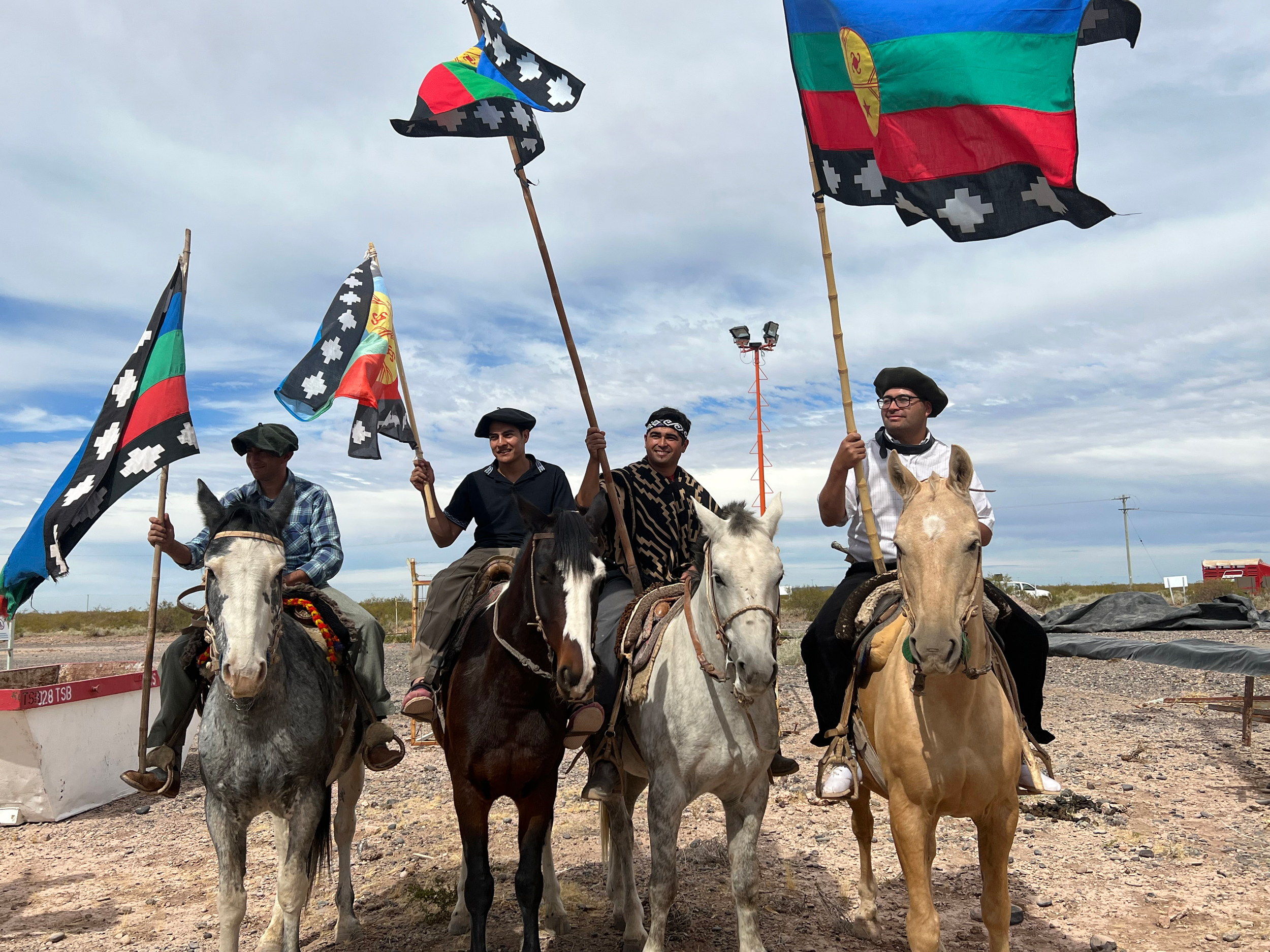 Indigenous Mapuche people protest oil and gas extraction at the Loma Campagna drilling site in Vaca Muerta, Argentina on April 2, 2023. Credit: Katie Surma/Inside Climate News