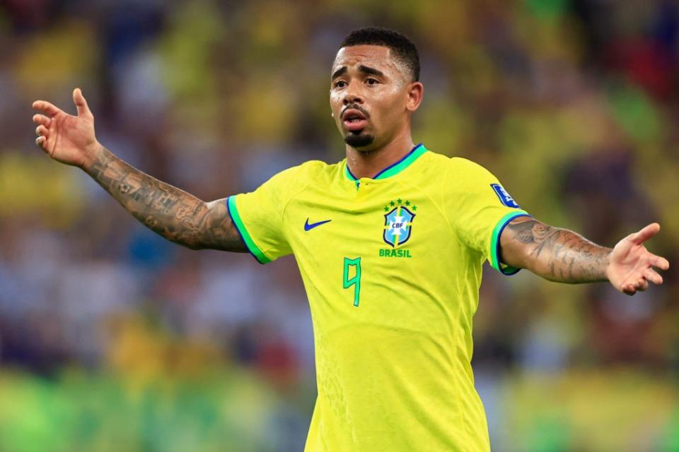 RIO DE JANEIRO, BRAZIL - NOVEMBER 21: Gabriel Jesus of Brazil gestures during a FIFA World Cup 2026 Qualifier match between Brazil and Argentina at Maracana Stadium on November 21, 2023 in Rio de Janeiro, Brazil. (Photo by Buda Mendes/Getty Images)