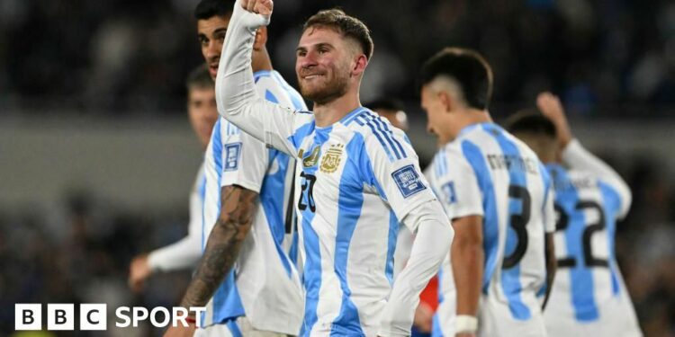 Alexis Mac Allister celebrates scoring for Argentina
