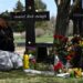 A man visits the memorial for victims of the 1999 Columbine High School shooting at the Chapel Hill Memorial Gardens in Littleton, Colorado in April 2019 (Jason Connolly)
