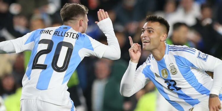 Alexis Mac Allister and Lautaro Martinez of Argentina