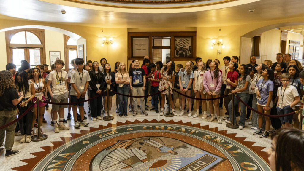 Young people inside of Arizona Capitol Museum in Phoenix, Arizona...