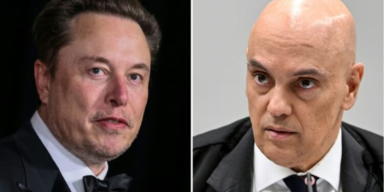Brazilian judge Alexandre de Moraes (R) has been engaged in a long feud with Tesla and SpaceX owner Elon Musk (ETIENNE LAURENT)