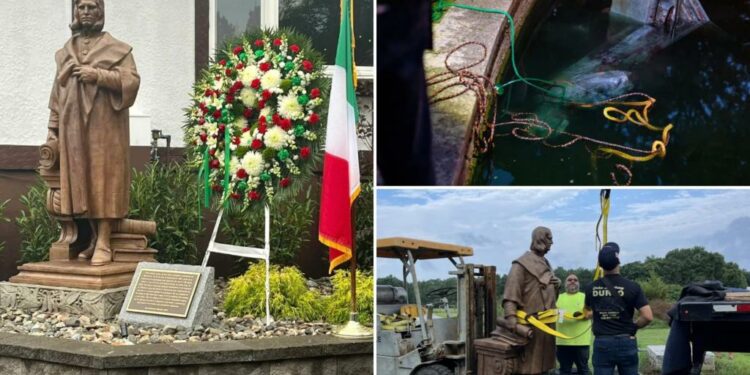 Christopher Columbus statue tossed into lake in Virginia finds new home in NYC 'burbs