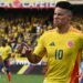 Colombia's midfielder James Rodríguez celebrates scoring his team's second goal during the 2026 FIFA World Cup South American qualifiers football match between Colombia and Argentina, at the Metropolitano Roberto Meléndez stadium in Barranquilla, Colombia, on September 10, 2024.