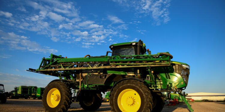 John Deere equipment is seen at a dealership in Taylor, Texas
