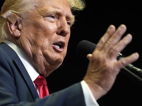 Republican presidential candidate and former U.S. President Donald Trump speaking at a campaign rally, July 20, in Grand Rapids, Mich.