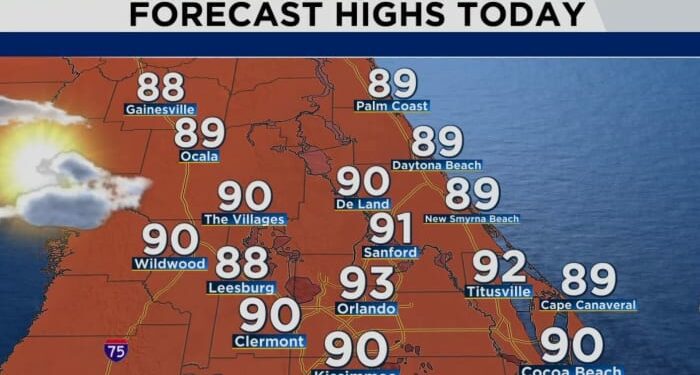 Hit-or-miss showers are possible in Central Florida