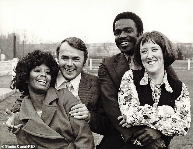 Rudolph has starred in Love Thy Neighbour (seen), The Thin Blue Line, Ali G Indahouse, Doctor Who and Empire Road (Nina Baden-Semper, Jack Smethurst, Rudolph, and Kate Williams pictured in 1973)