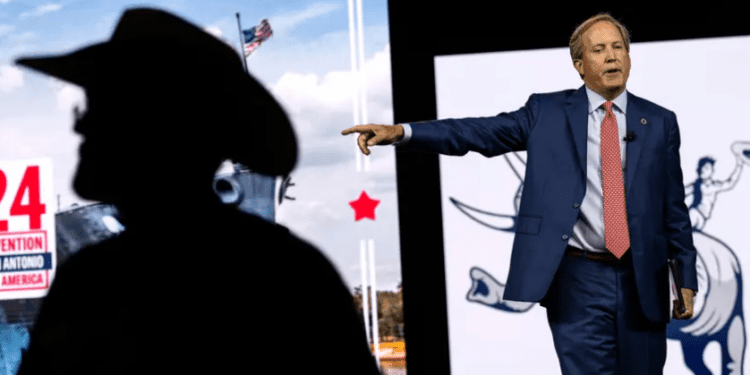 Texas Attorney General Ken Paxton speaks during the Texas GOP Convention on May 23, 2024 in San Antonio.