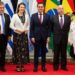 Omar Paganini, Uruguay’s foreign minister, from left, Diana Mondino, Argentina’s foreign affairs minister, Rúben Ramírez Lezcano, Paraguay’s foreign affairs minister, Mauro Vieira, Brazil’s foreign affairs minister, and Celinda Sosa Lunda, Bolivia’s foreign affairs minister, stand for a group photo ahead of a Mercosur meeting in Asunción, Paraguay, on January 24, 2024.