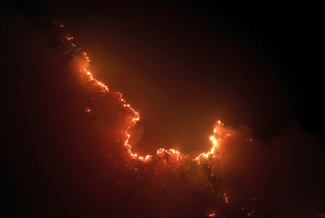 A drone view shows a fire from burning vegetation in Amazon rainforest, in Apui, Amazonas state, Brazil.