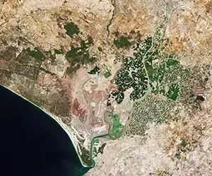 Seville, the capital of Andalusia, lies on the Guadalquivir River, one of the longest rivers in Spain. Credit: Sentinel 2C/ESA