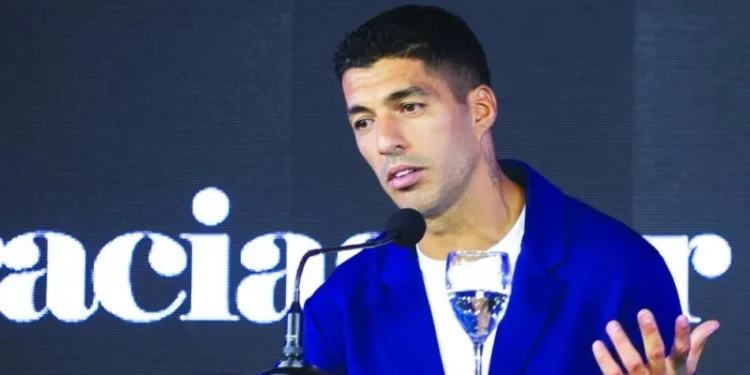 Uruguay soccer star Luis Suarez addresses the media, in Montevideo, Uruguay September 2, 2024. REUTERS/Mariana Greif