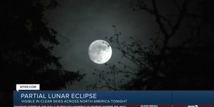 Tuesday night across North American clear skies people can spot a partial lunar eclipse