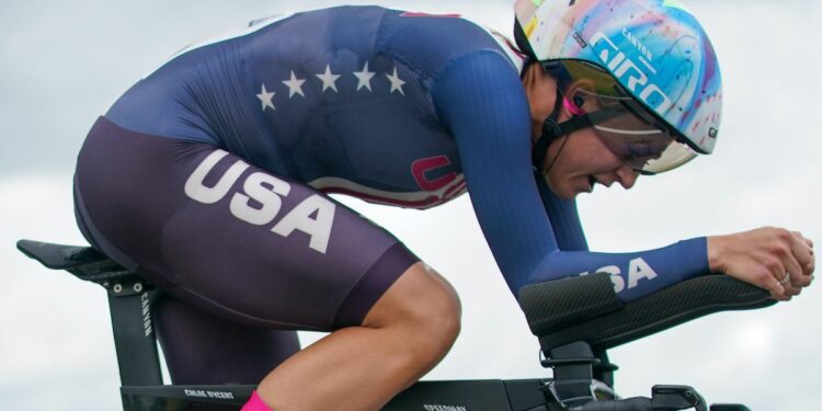 Chloé Dygert of United States of America rides to world title in time trial in 2023 in Sterling