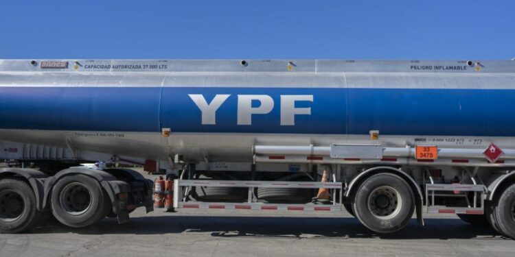 A YPF tanker truck near Puerto General San Martín, Argentina in April 2022.