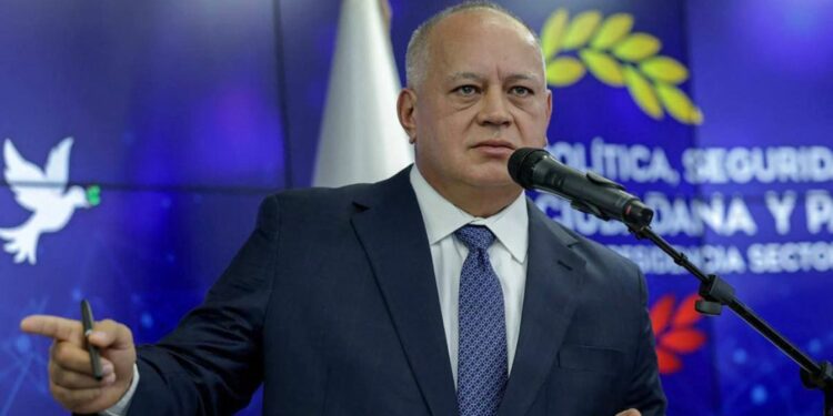 This handout picture released by Venezuela´s Interior and Justice Ministry shows Venezuela’s Interior Minister Diosdado Cabello giving a press conference on September 14, 2024 in Caracas.