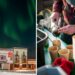 The aurora borealis dance over historic buildings in downtown Dawson City, Yukon; The Klondike Experience founder Jesse Cooke makes a special hot chocolate drink for his guests at a warming hut in Tombstone Territorial Park, Yukon.