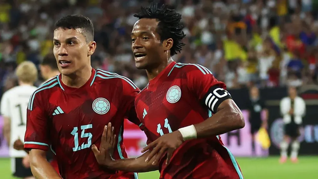 Juan Cuadrado of Colombia scores a penalty during the international friendly match between Germany and Colombia at Veltins-Arena on June 20, 2023 in Gelsenkirchen, Germany. (Photo by Alex Grimm/Getty Images)