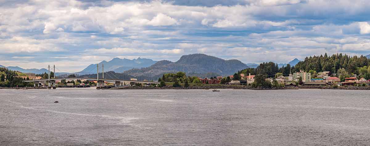 Wide Panorama Of The Small Town Of Sitka In Alaska