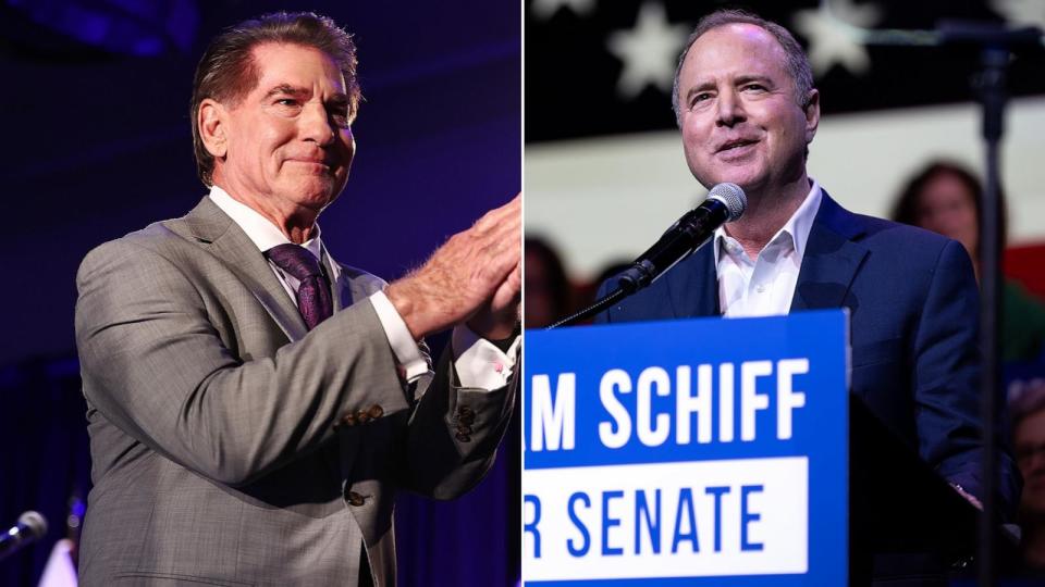 PHOTO: Steve Garvey and Adam Schiff, (Mario Tama/Getty Images | David Crane/Los Angeles Daily News via Getty Images)