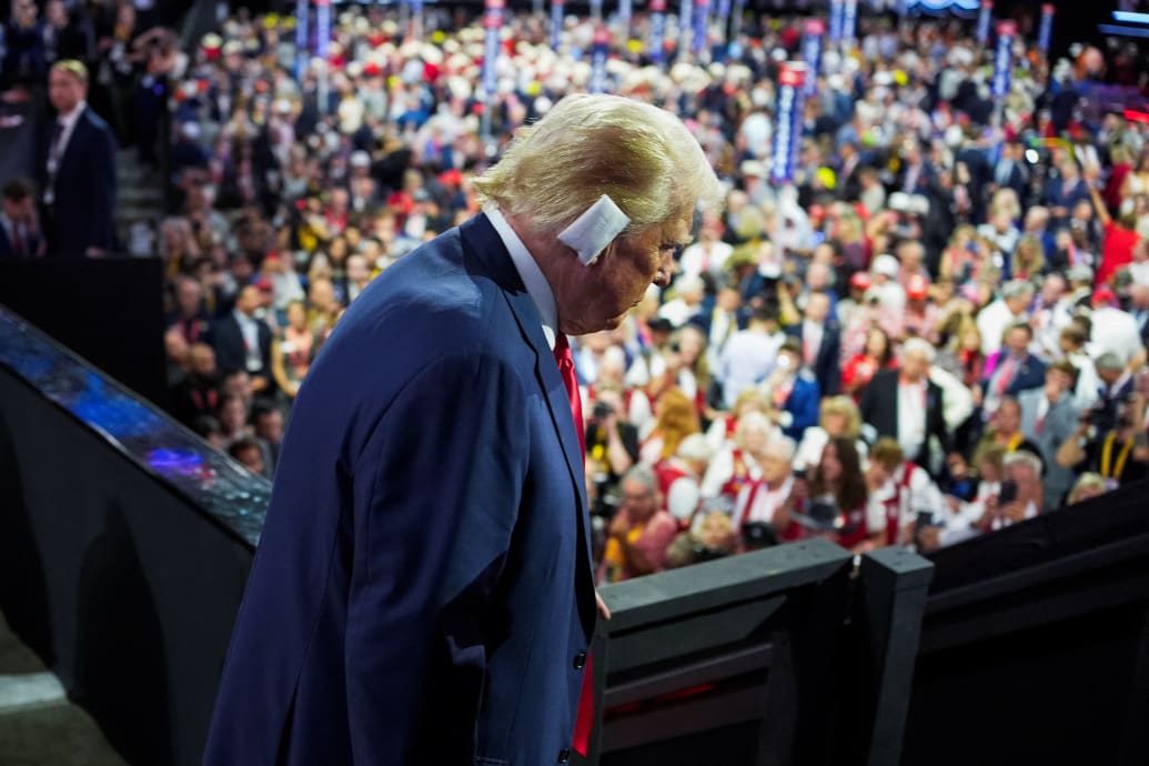 Donald Trump at the Republican National Convention (RNC) at the Fiserv Forum in Milwaukee, Wisconsin, July 15, 2024.