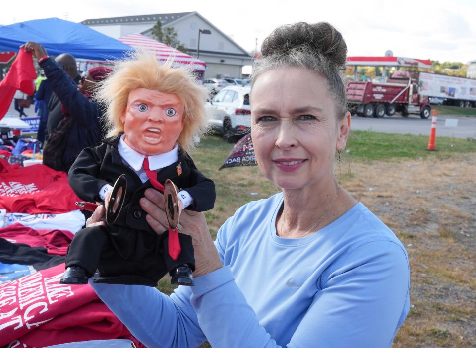 Trader Dawn Vititoe was selling bug-eyed, cymbal-banging Trump dolls, also for £15