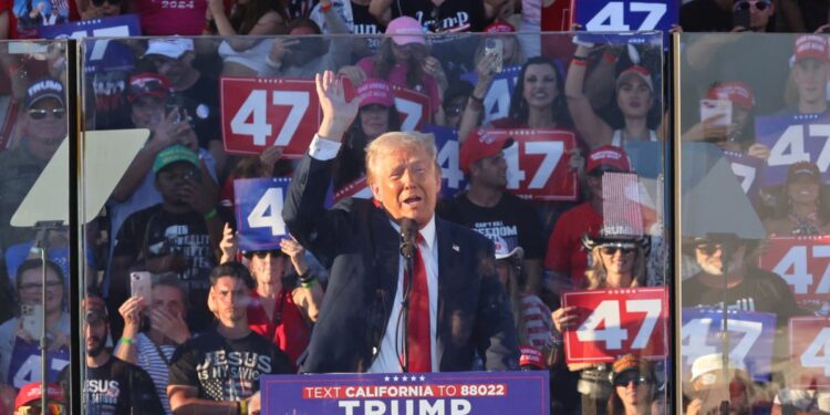 Trump heckler removed from Coachella rally while he insults Biden and praises ‘fierce’ Xi Jinping: Live