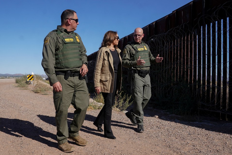 Democratic presidential nominee Kamala Harris, who previously called the wall un-American, tours the border in Arizona