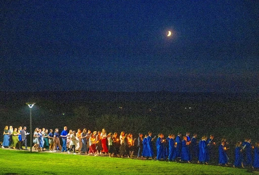 Procession of University of Mary students as they celebrate the Blessed Mother's birthday. Credit: Mike McCleary/University of Mary