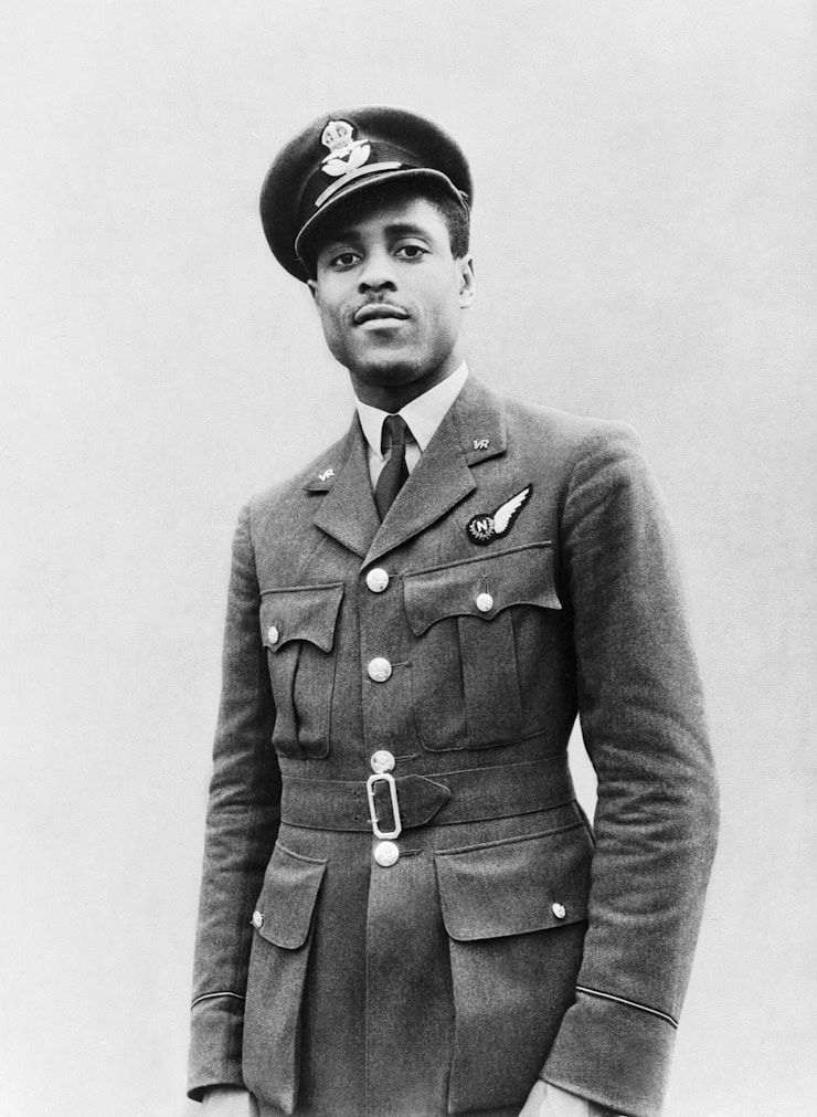 Pilot Officer J H Smythe RAFVR of Sierra Leone, a newly-qualified navigator