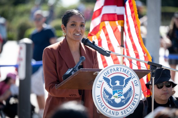 LA city councilmember Nithya Raman welcomes new citizens at the...