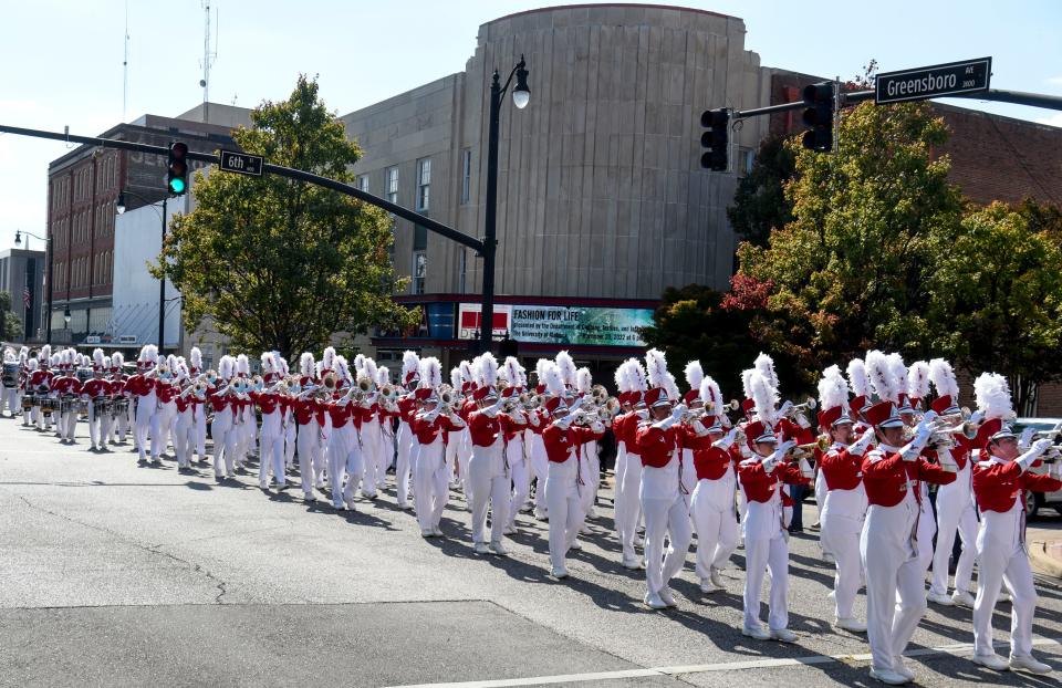 Oct 22, 2022; Tuscaloosa, AL, USA; The Million Dollar Band marches and plays during the University of Alabama homecoming parade Saturday, Oct. 22, 2022. 