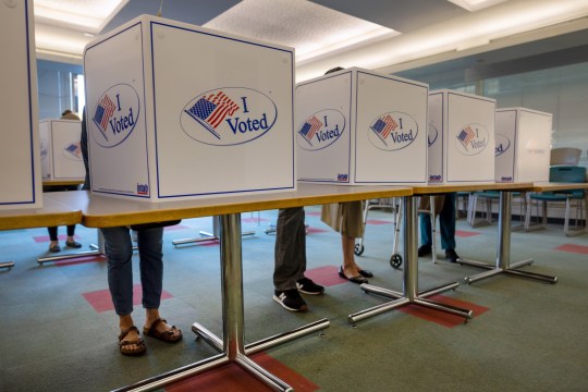 Voters seen in booths 