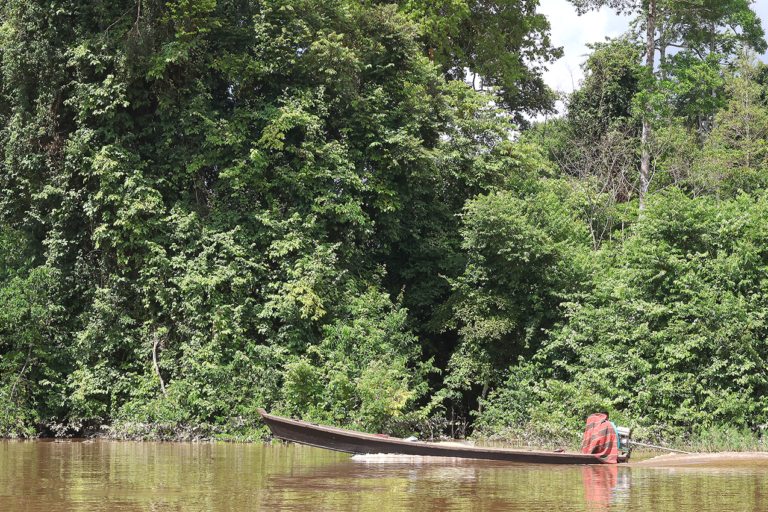 Las embarcaciones recorren las aguas del río Manupare. Los comuneros quieren evitar el ingreso de minería en este afluente. Foto: Cortesía Revista Nómadas.