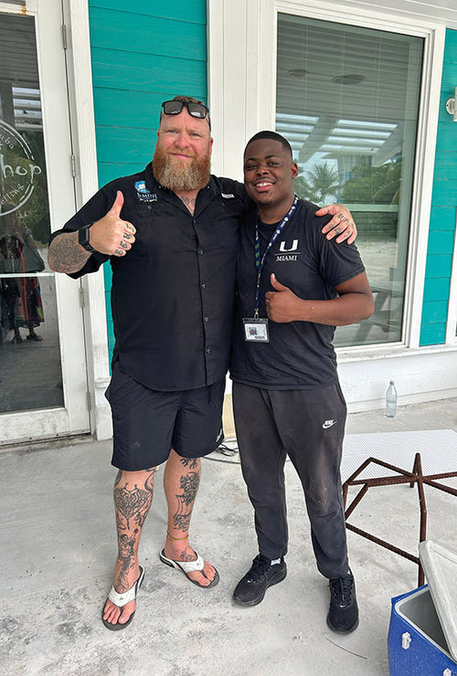 Conservation biologist Owen O'Shea, left, who leads the MSC Foundation Marine Conservation Center, and graduate student Kyle Moss.