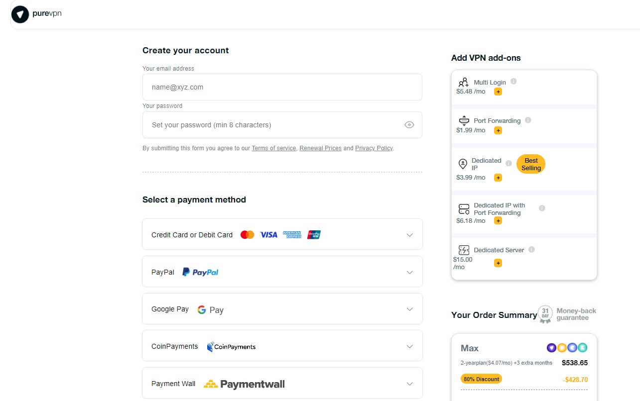 Purevpn Payment Methods