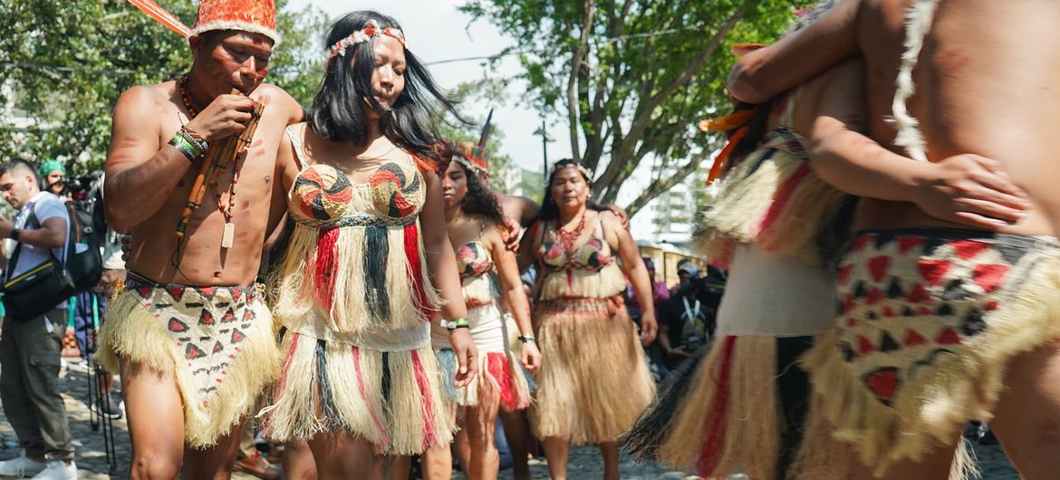 The Cubeo Indigenous people perform a dance at COP16.