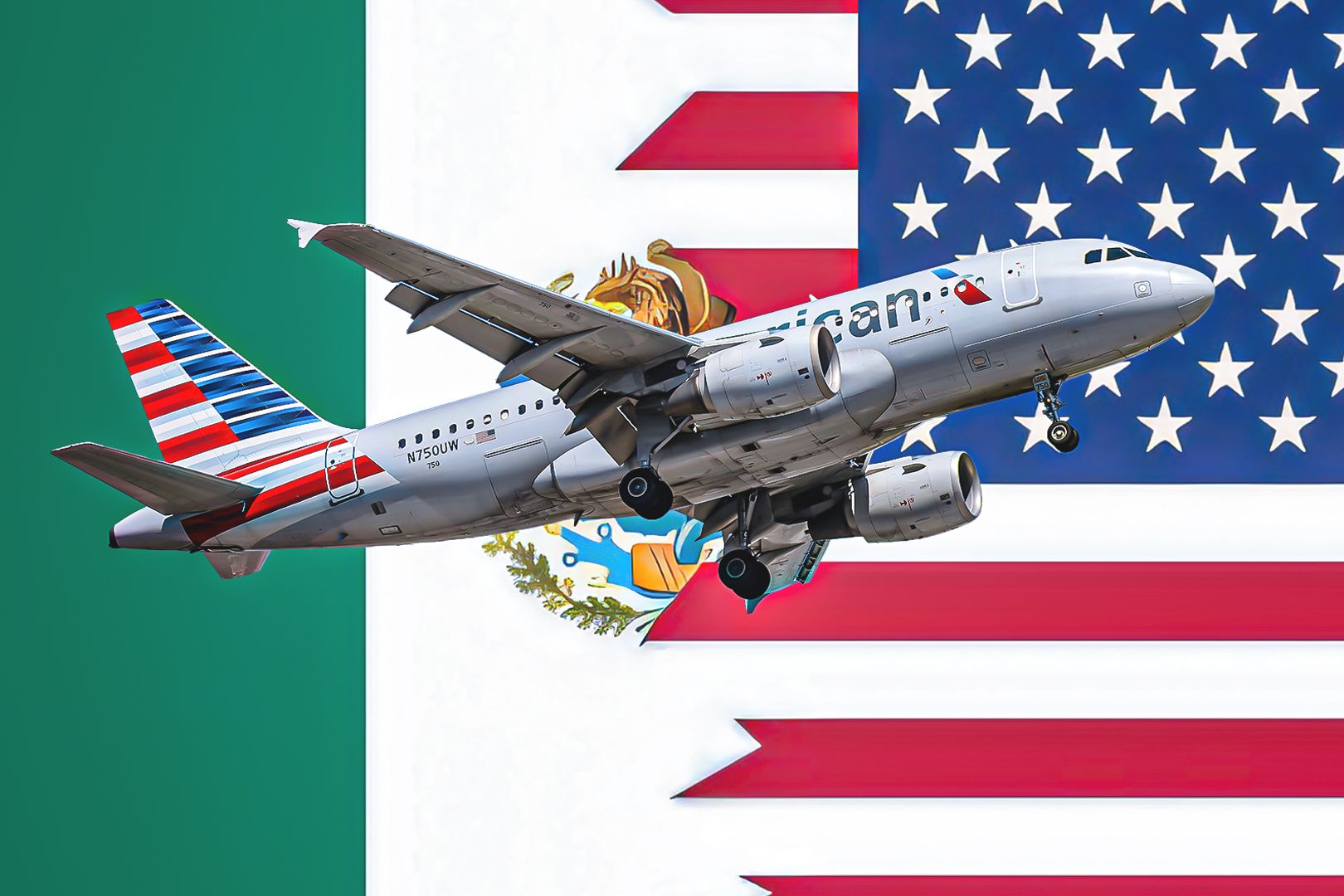 American Airlines airliner and Mexican flag