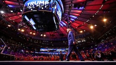 Republican presidential nominee and former U.S. President Donald Trump walks on stage during a rally at Madison Square Garden, in New York, U.S., October 27, 2024. REUTERS/Carlos Barria     TPX IMAGES OF THE DAY