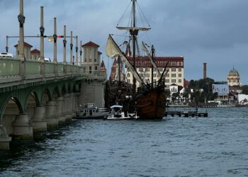 Nao Trinidad drifts into St. Augustine's Bridge of Lions