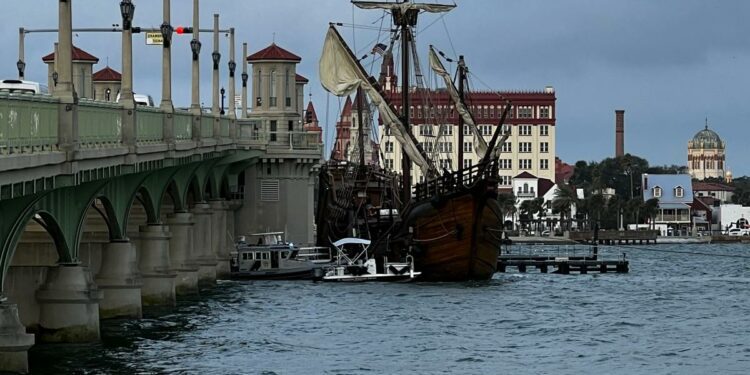 Nao Trinidad drifts into St. Augustine's Bridge of Lions