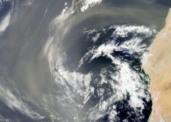 A swirl of wind over the ocean is pictured via a NASA satellite