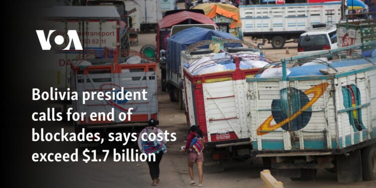 Bolivia president calls for end of blockades, says costs exceed $1.7 billion